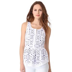 NEW Madison Marcus Eyelit Peplum Sleeveless Top | XS